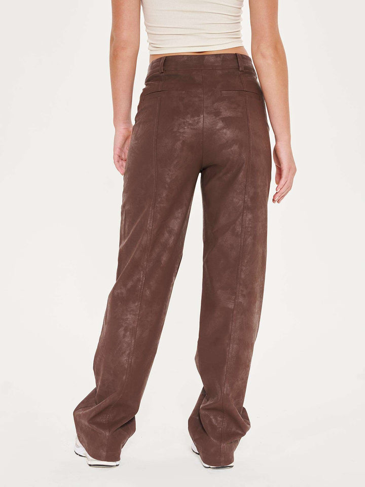 Faux Leather Brown Wide Leg Trousers - Brown