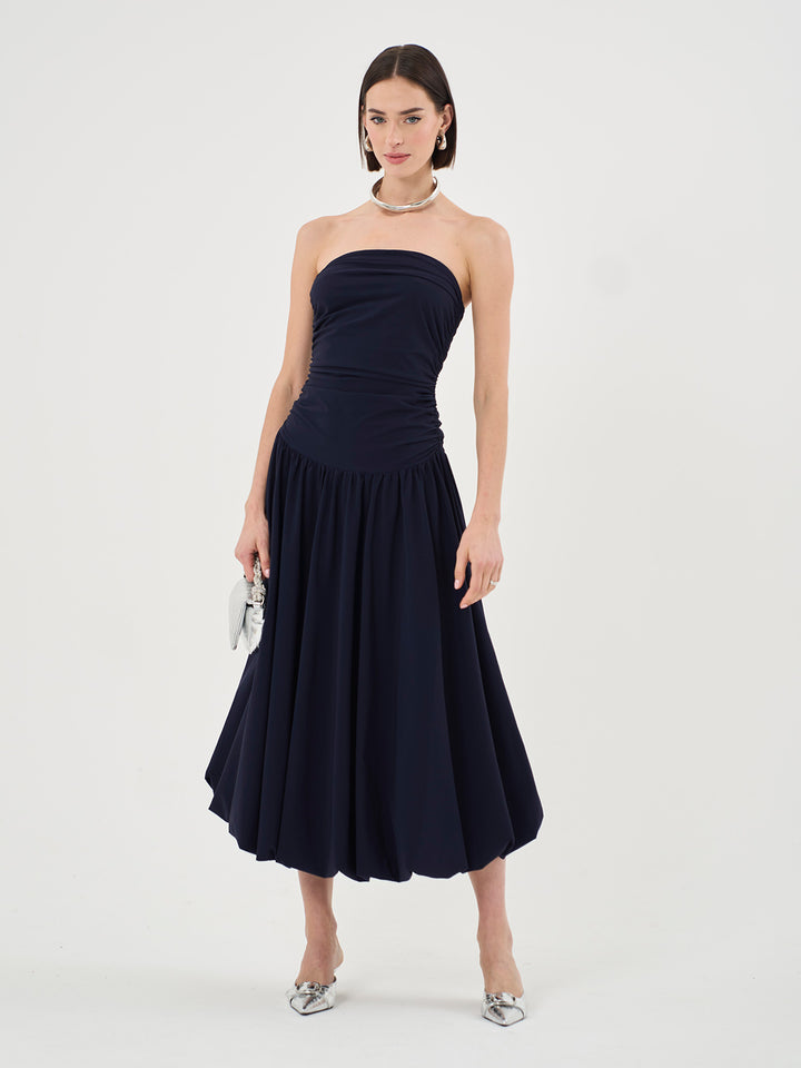 Bandeau Puffball Hem Midi Dress