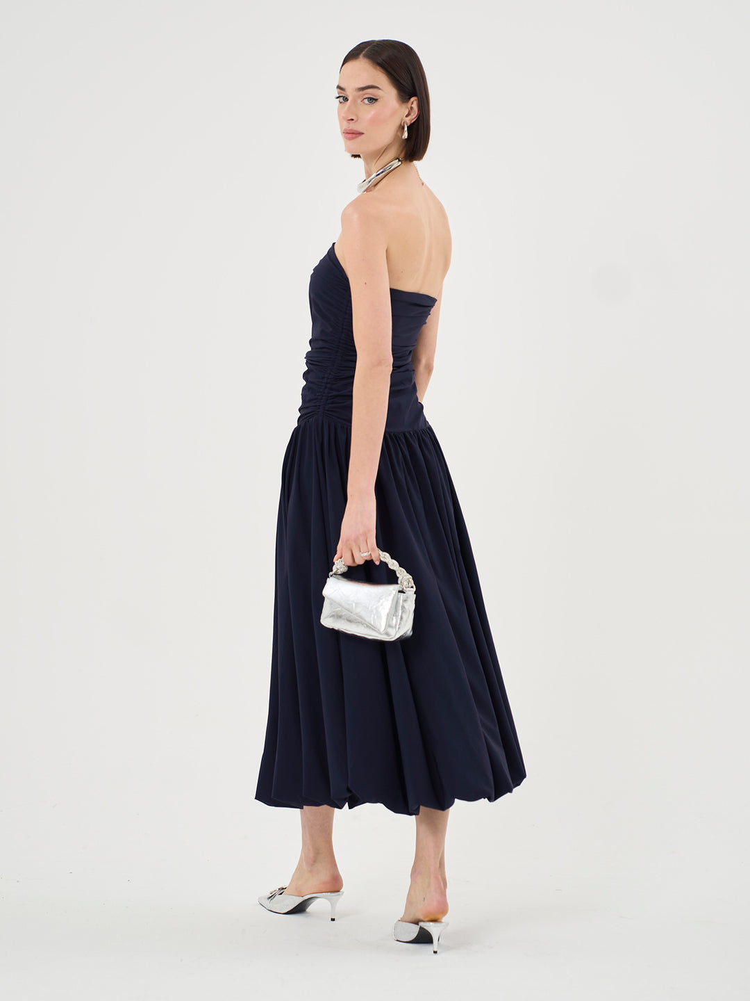 Bandeau Puffball Hem Midi Dress