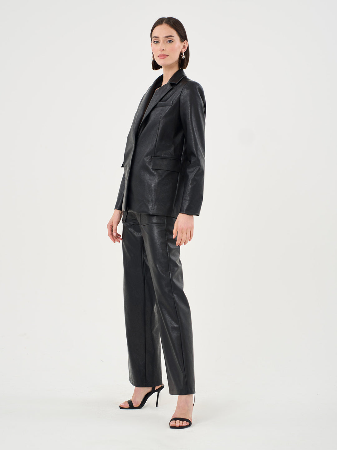 Wide Leg Faux Leather Trousers