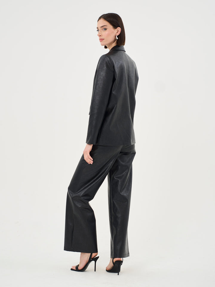 Wide Leg Faux Leather Trousers