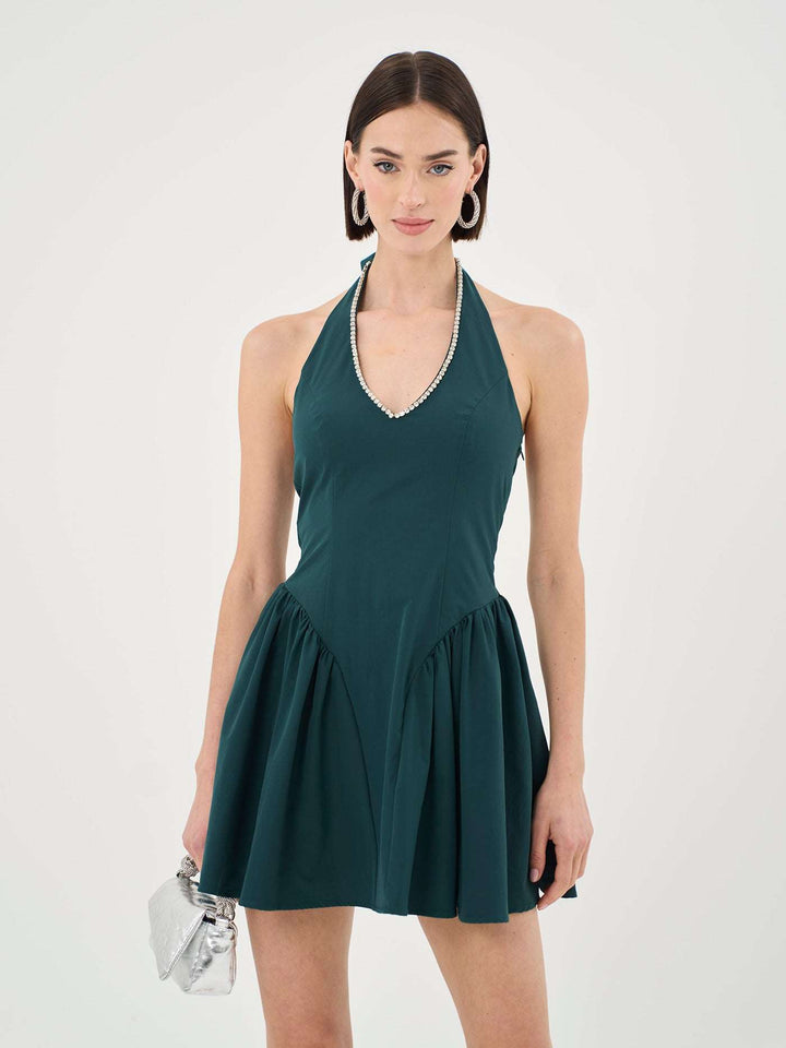 Embellished Halterneck Mini Dress