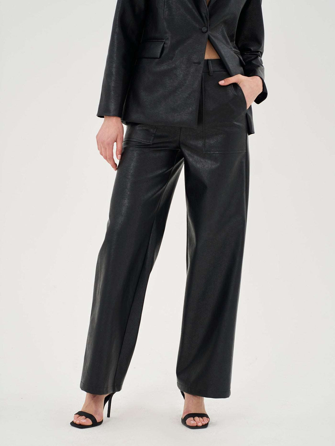 Wide Leg Faux Leather Trousers