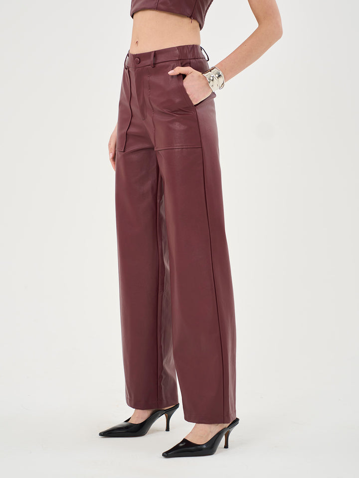 PU highwaisted pants in oxblood - part of a set