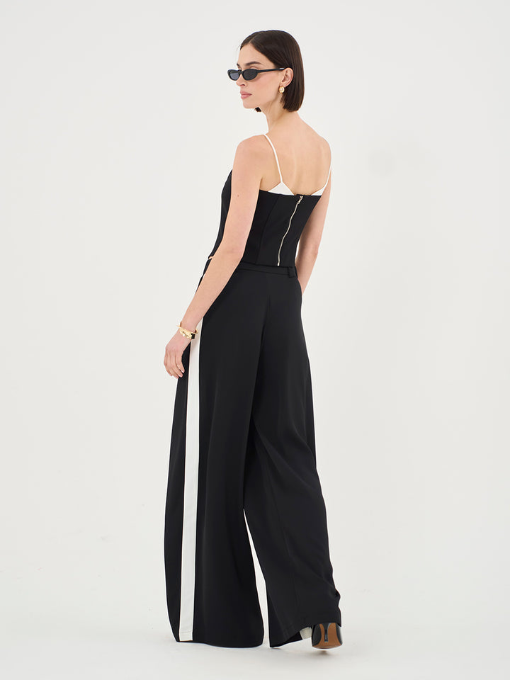 Tall Highwaisted Palazzo Pleated Pants In Black & White - Part Of A Set