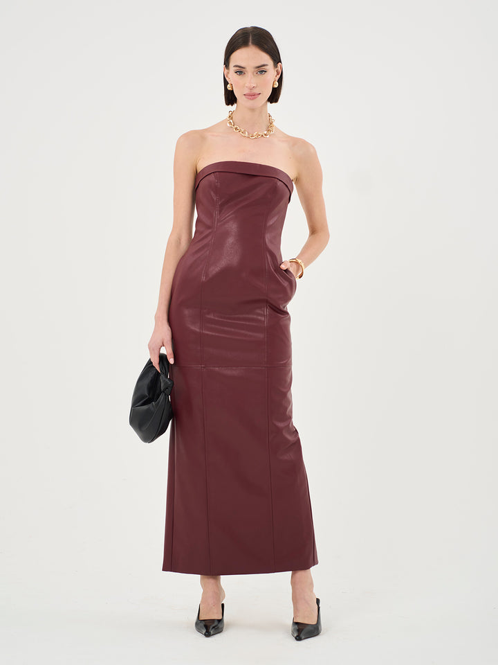 Faux Leather Bandeau Maxi Dress