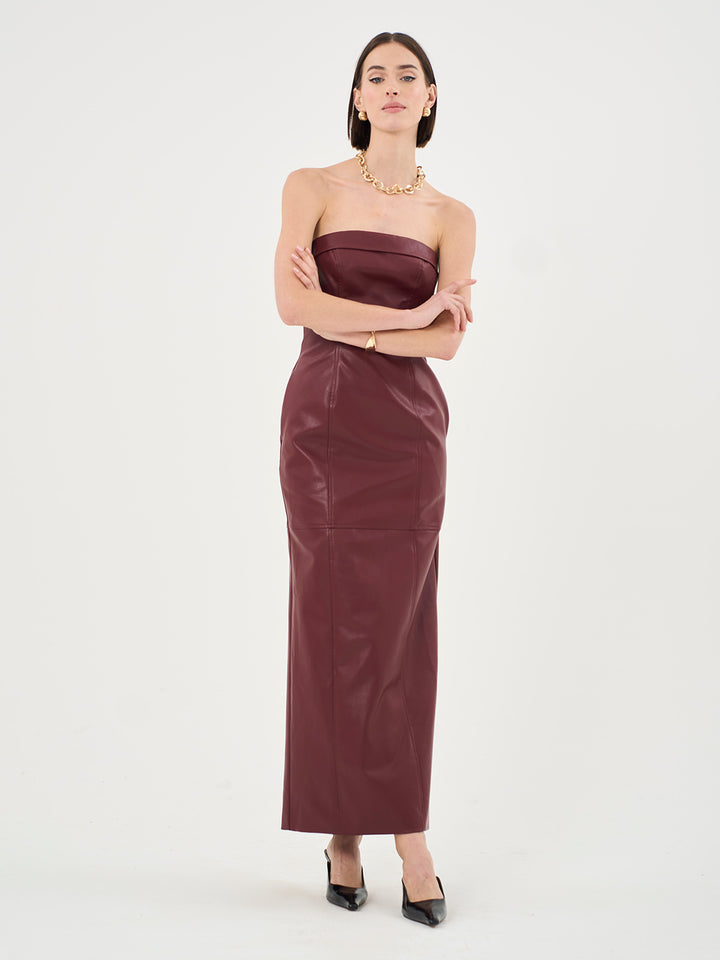 Faux Leather Bandeau Maxi Dress