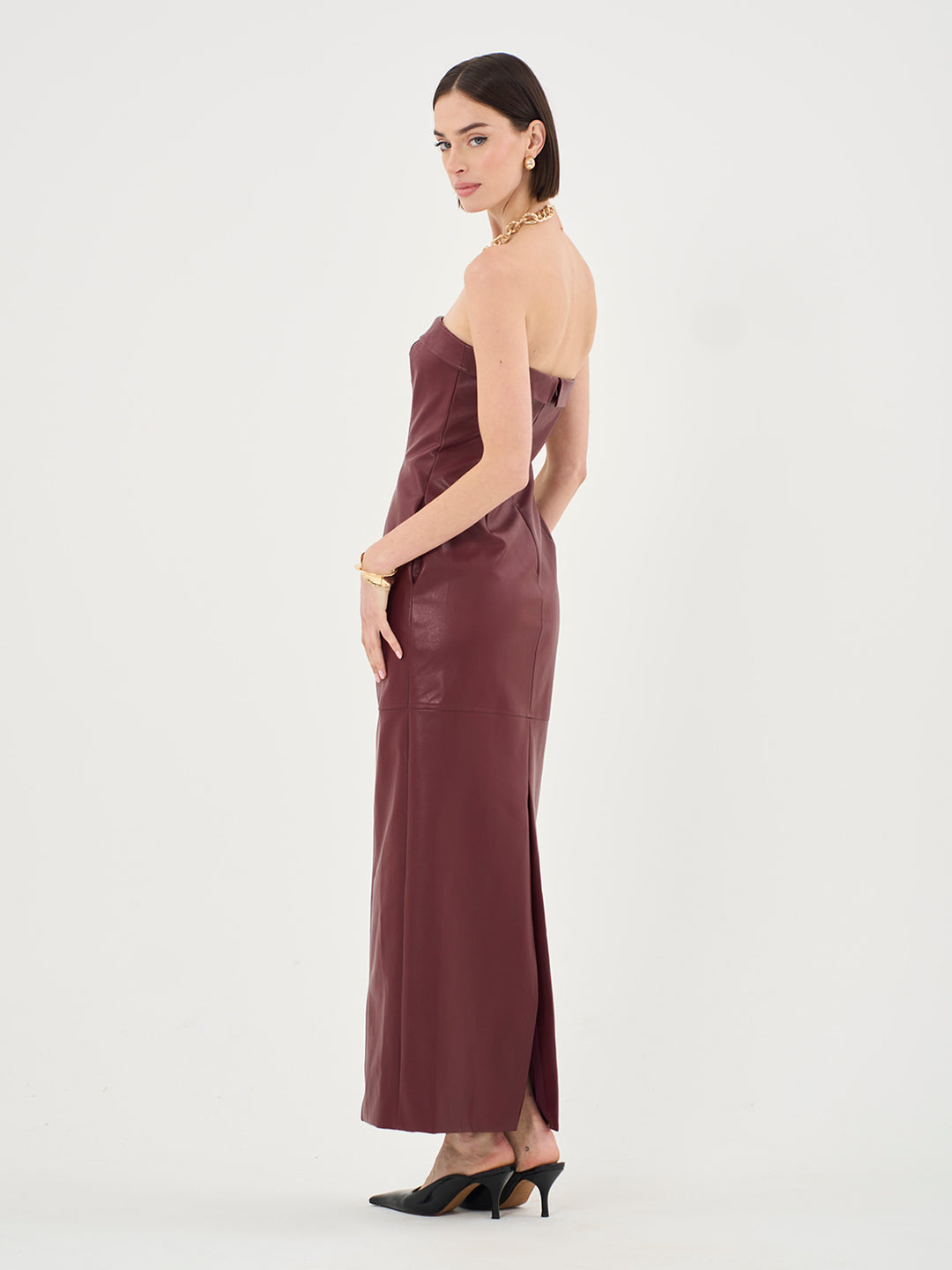 Faux Leather Bandeau Maxi Dress