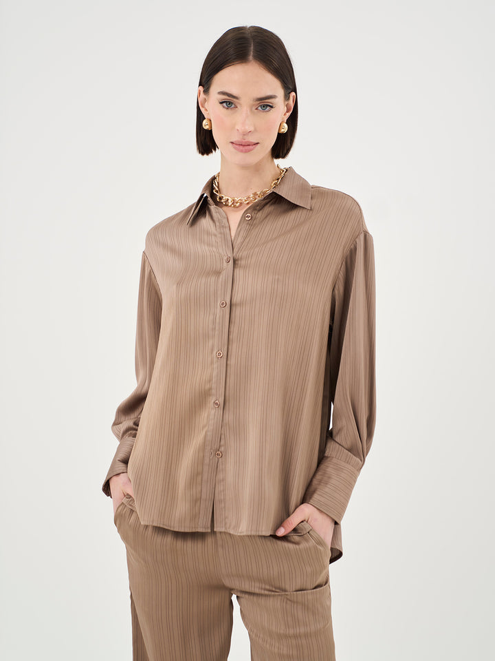 TEXTURE BUTTON UP SATIN SHIRT