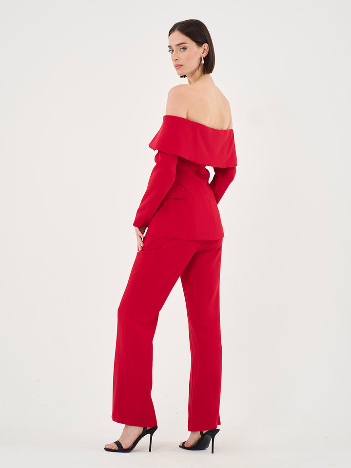 Longline Corset Bandeau Blazer Top In Red