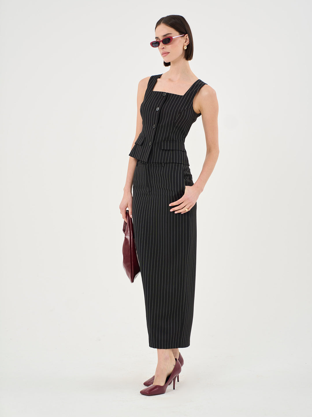 Alexia Square Neck Pinstripe Waistcoat Top