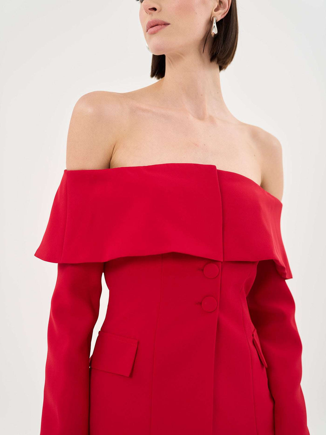 Longline Corset Bandeau Blazer Top In Red