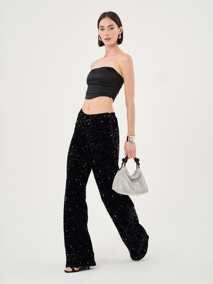 Slouchy Velvet Sequin Trousers In Black