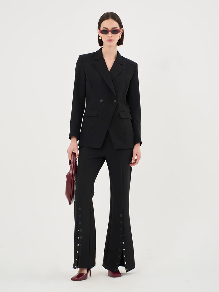 BUTTON DETAIL FLARE LEG TAILORED TROUSER