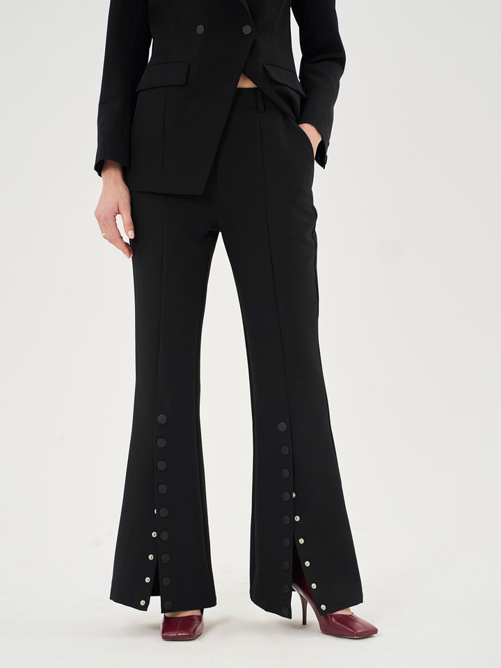 BUTTON DETAIL FLARE LEG TAILORED TROUSER