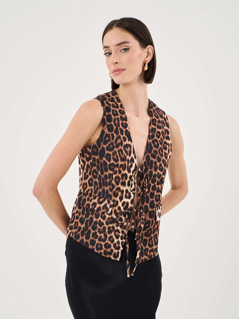 Tie Front Waistcoat in Leopard