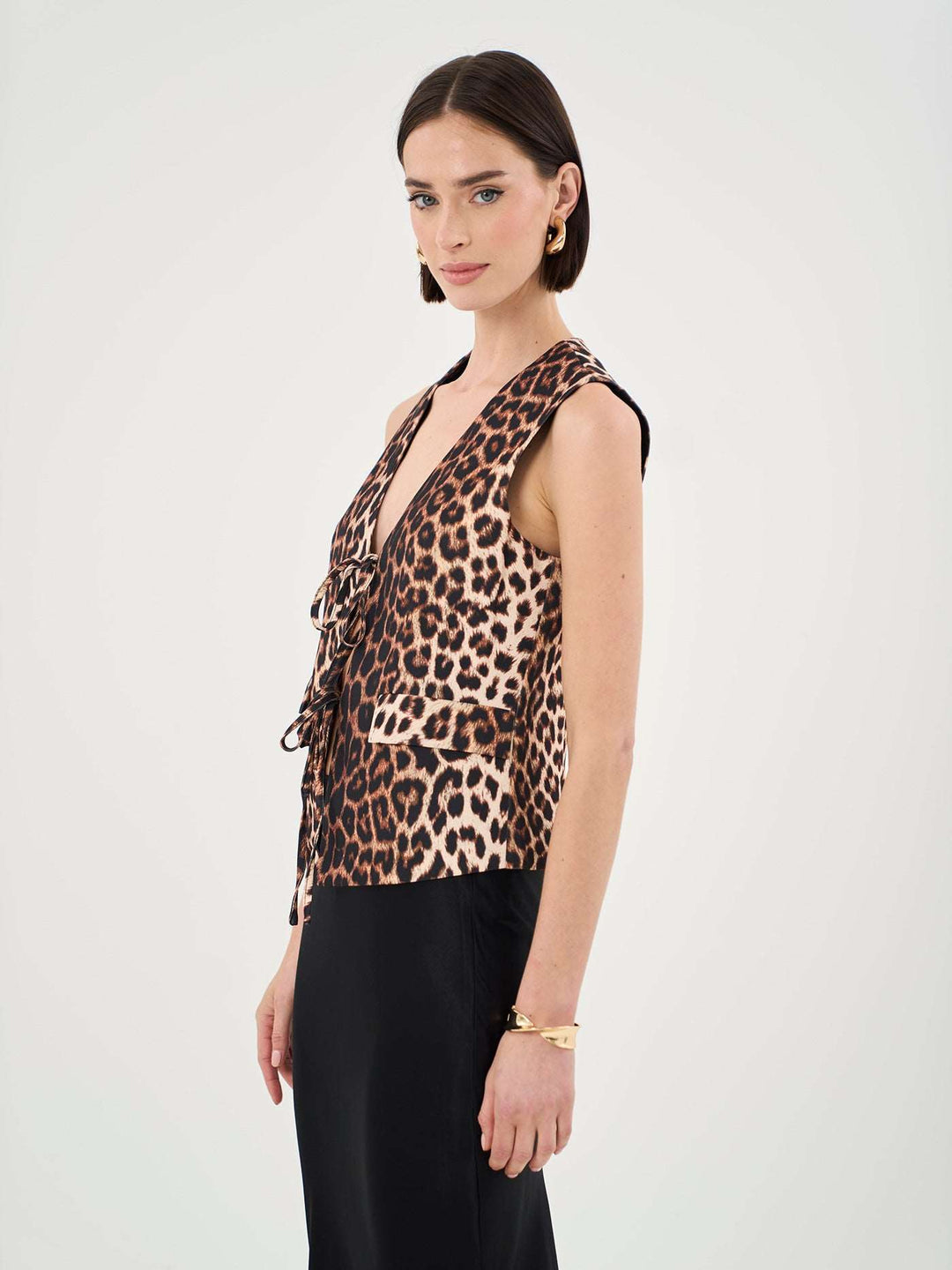 Tie Front Waistcoat in Leopard