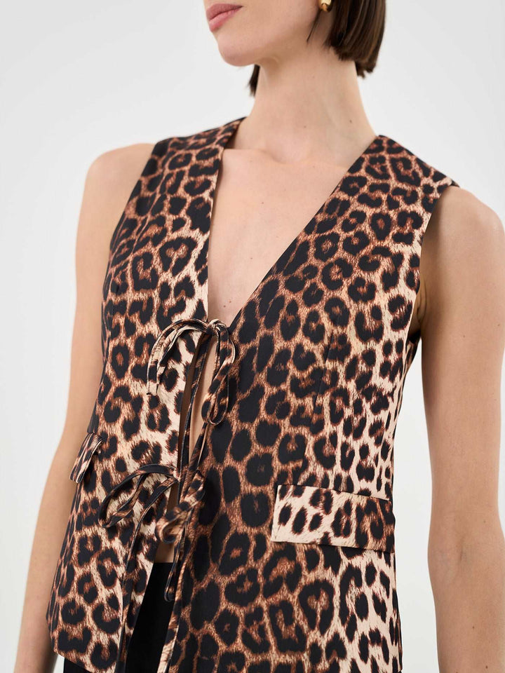 Tie Front Waistcoat in Leopard