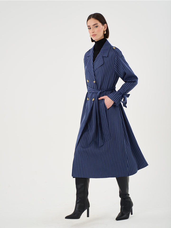 Oversized Pinstripe Trench Coat