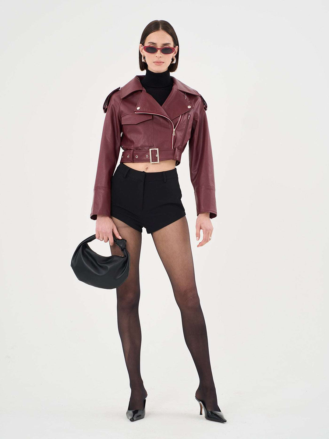 Faux Leather Cropped Biker Jacket