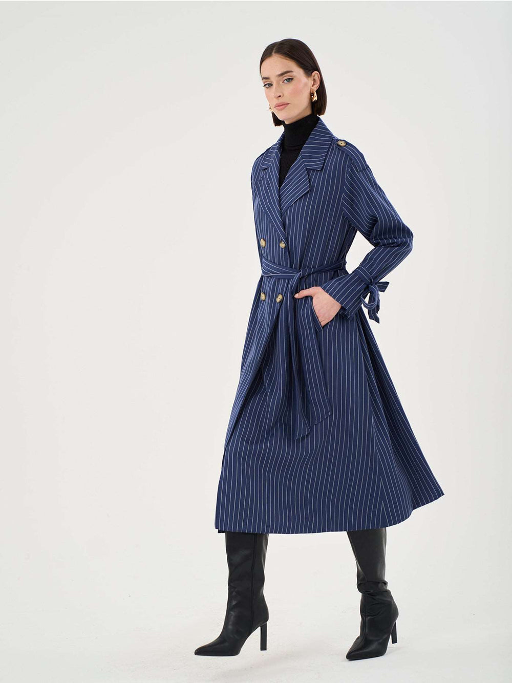 Oversized Pinstripe Trench Coat