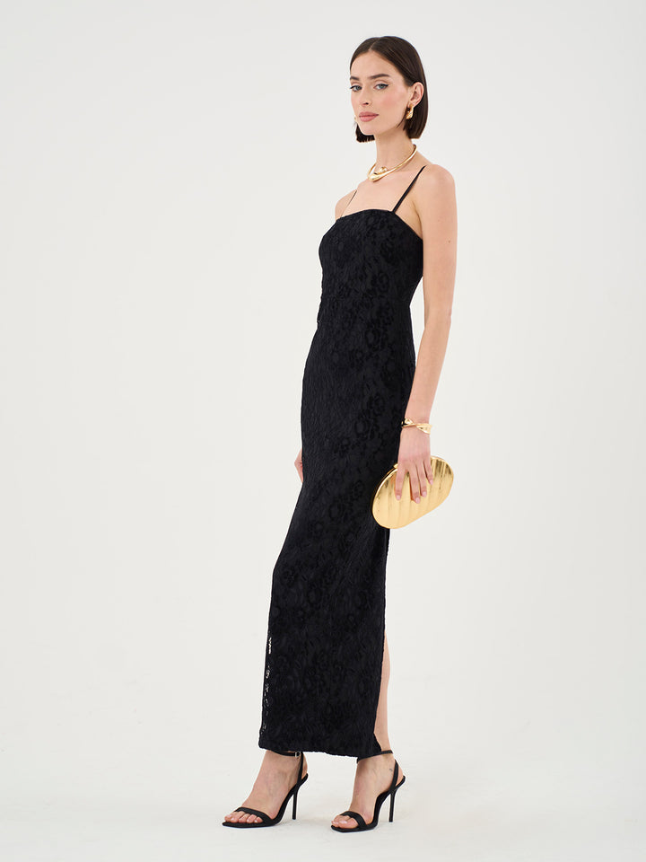 Hailey Lace Cami Maxi Dress in Black