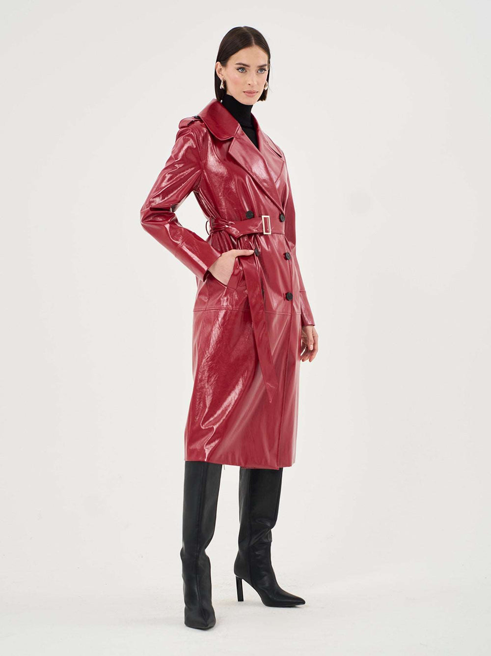 VINYL FAUX LEATHER TRENCH COAT