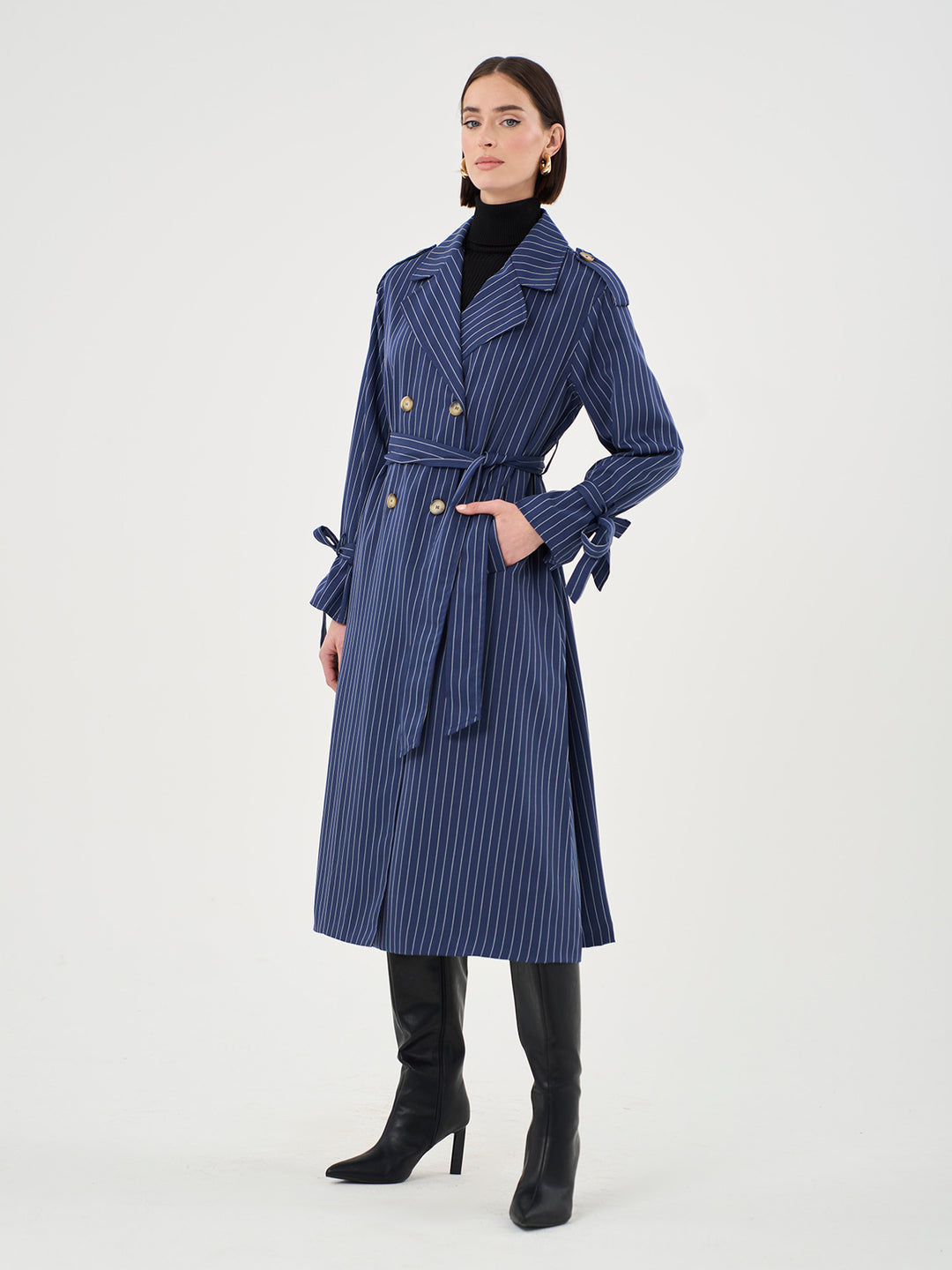 Oversized Pinstripe Trench Coat