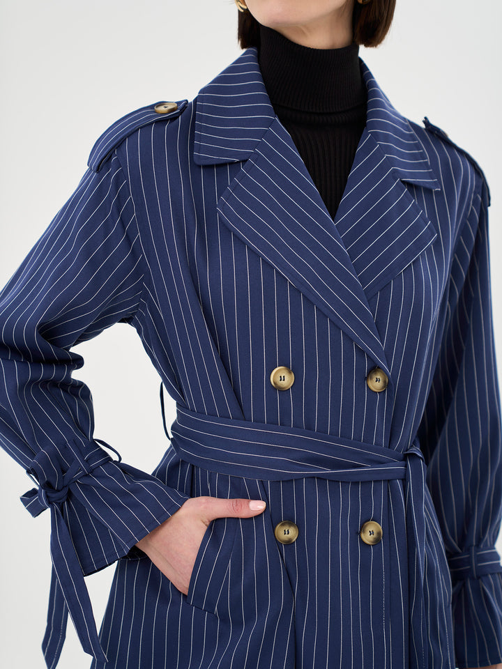 Oversized Pinstripe Trench Coat