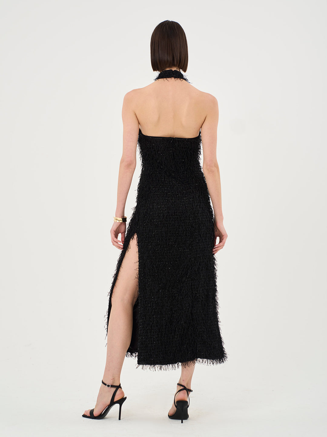 Harley Fringe Knit Halterneck Midi Dress