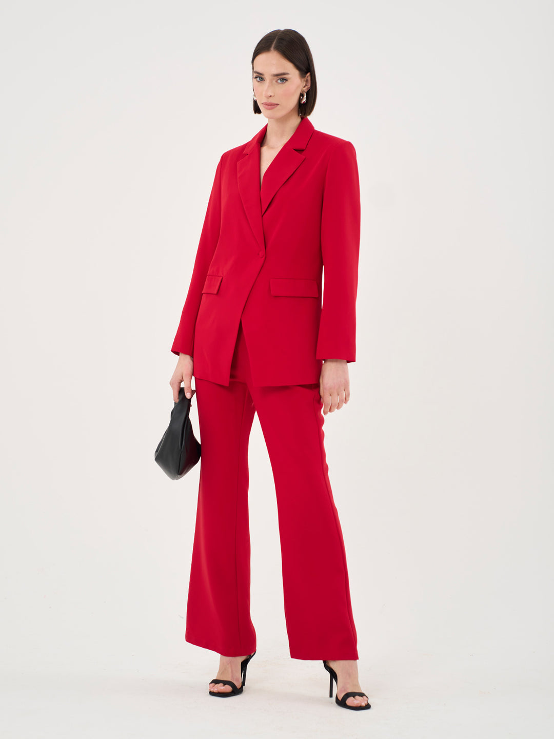 Asymmetric Button Front Blazer In Red - Part Of A Set