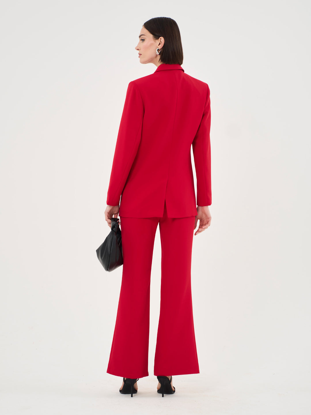 Asymmetric Button Front Blazer In Red - Part Of A Set