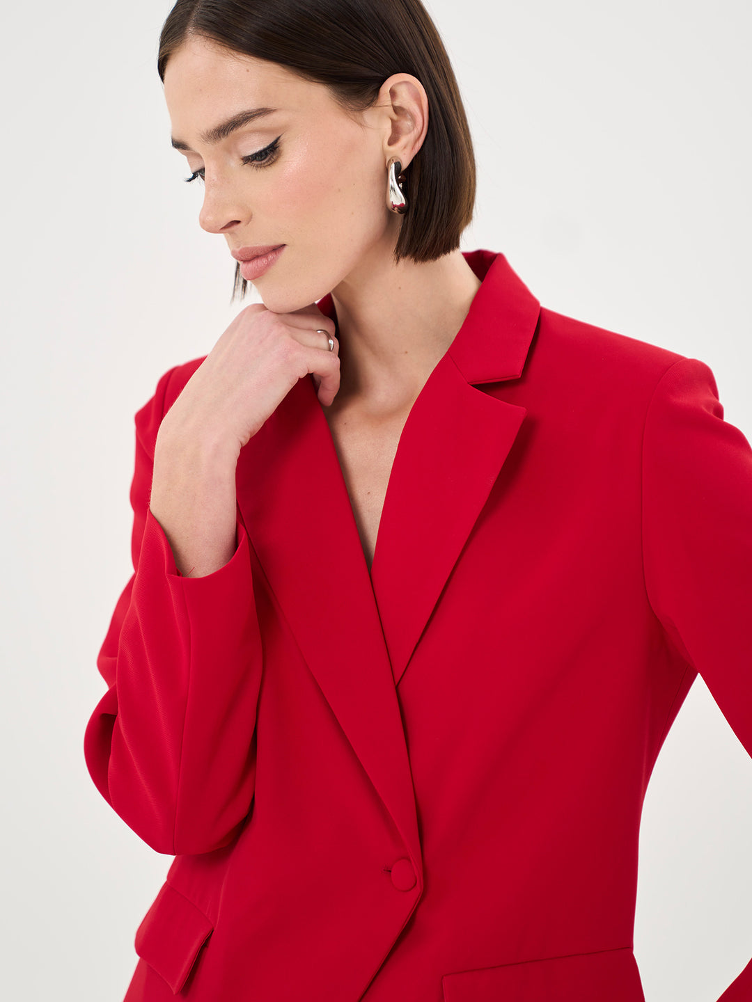 Asymmetric Button Front Blazer In Red - Part Of A Set