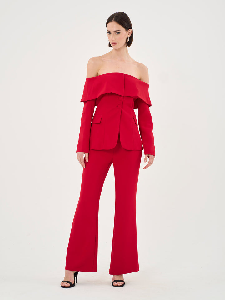 Longline Corset Bandeau Blazer Top In Red