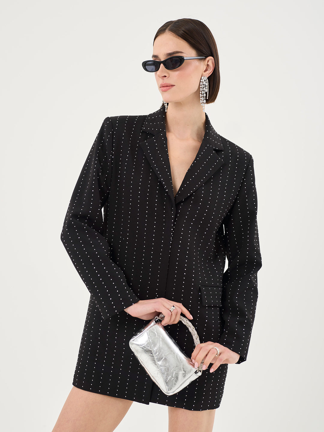 DIAMANTE PINSTRIPE OVERSIZED BLAZER DRESS