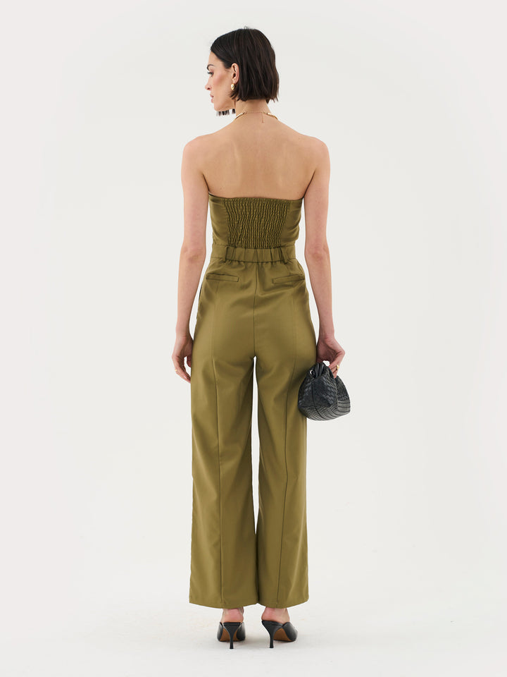 Bandeau Wide Leg Jumpsuit In Khaki