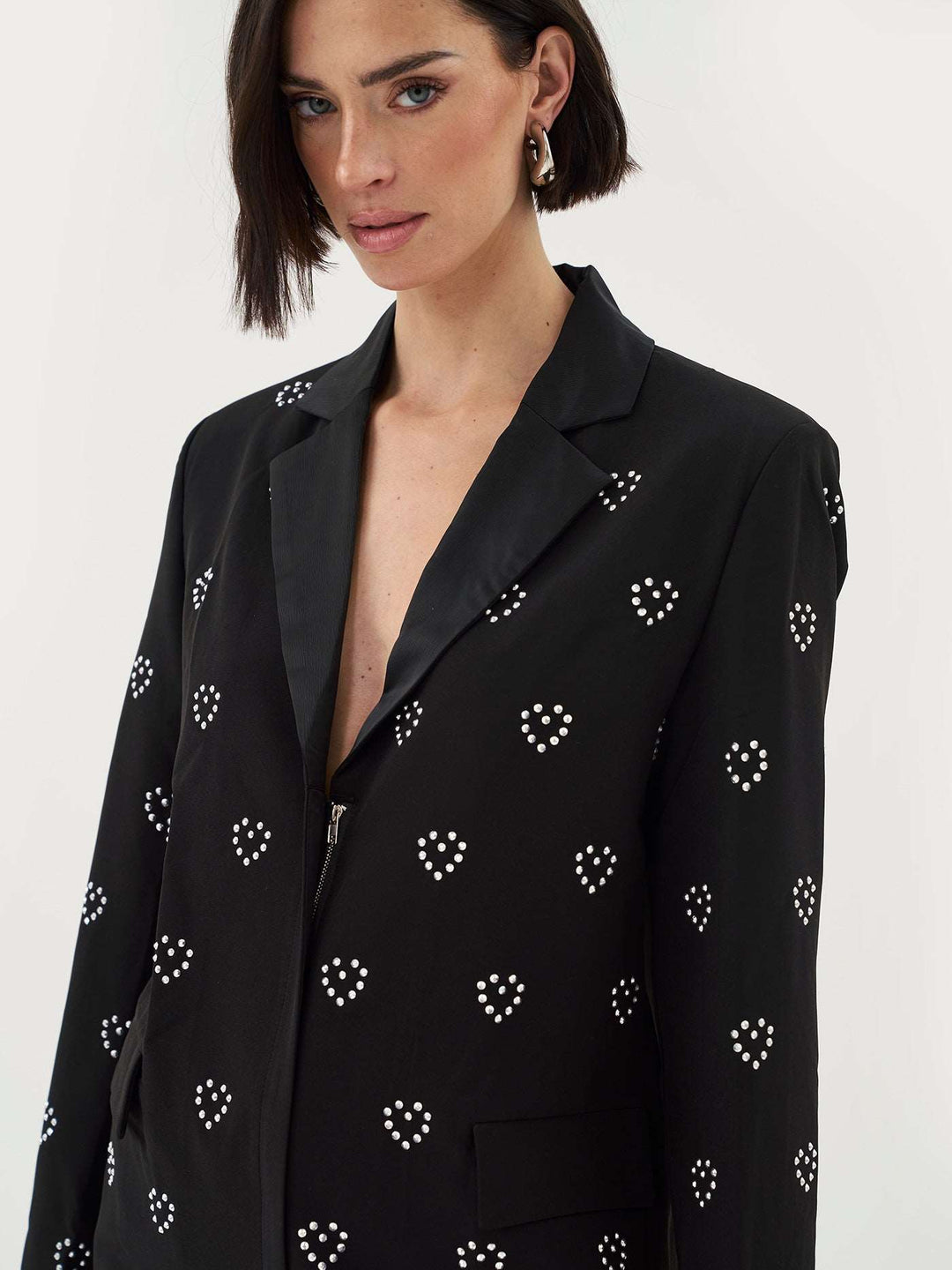 Boxy Blazer Dress With Heart Embellishment in Black