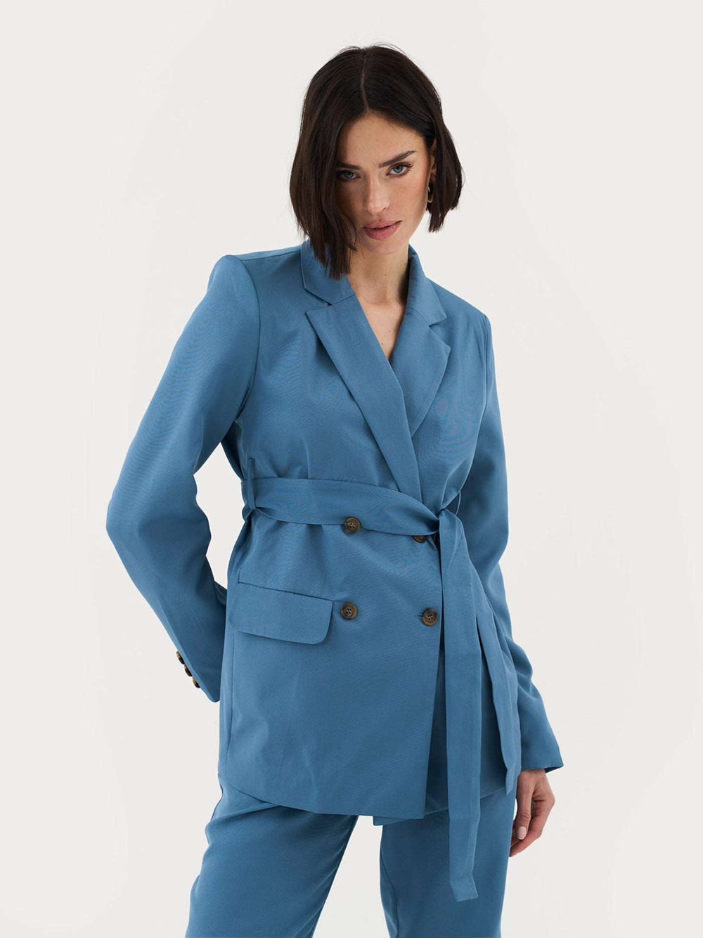 Tie Front Blazer In Blue Co-Ord