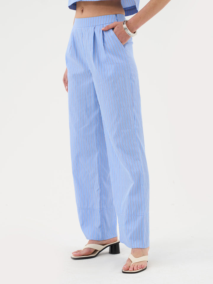 Wide Leg Pants In Blue Stripe Co-ord