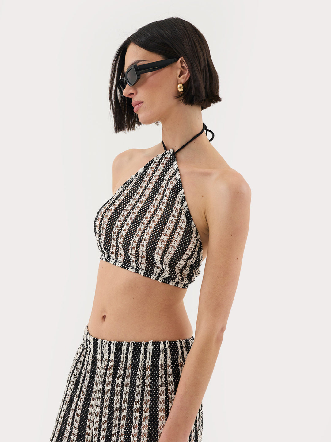 Halterneck Crochet Crop Top Co-Ord In Mono