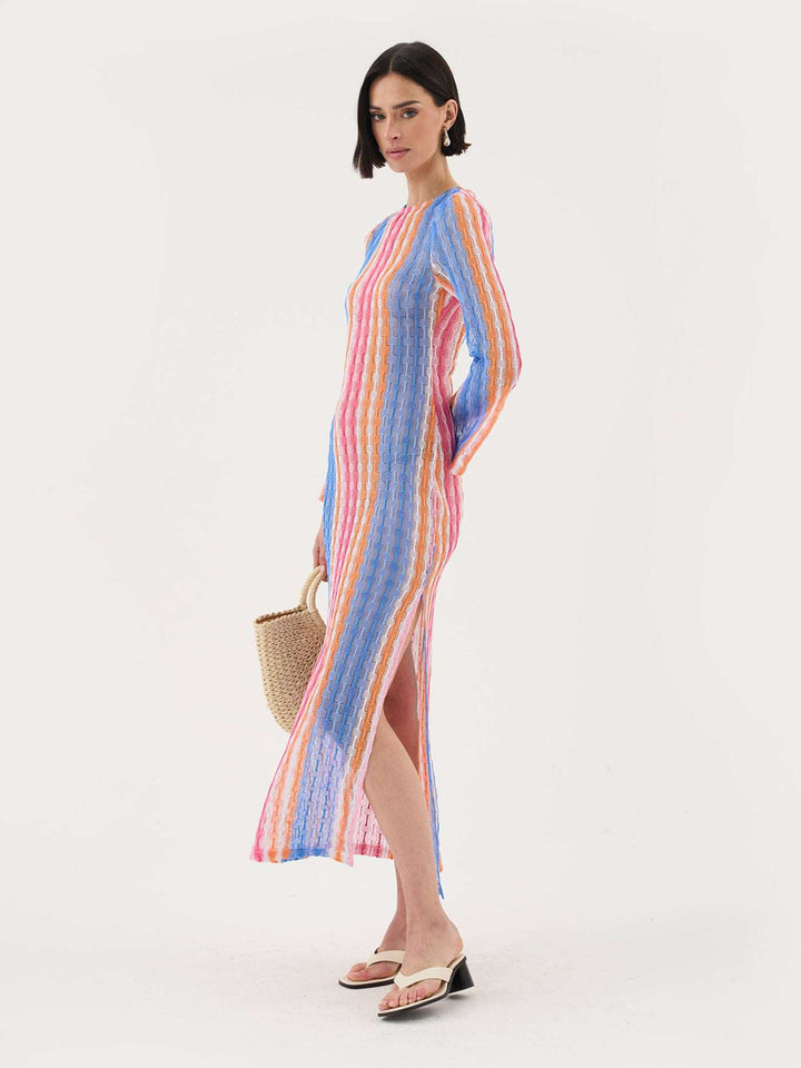 Crochet Maxi Dress In Multi Stripe