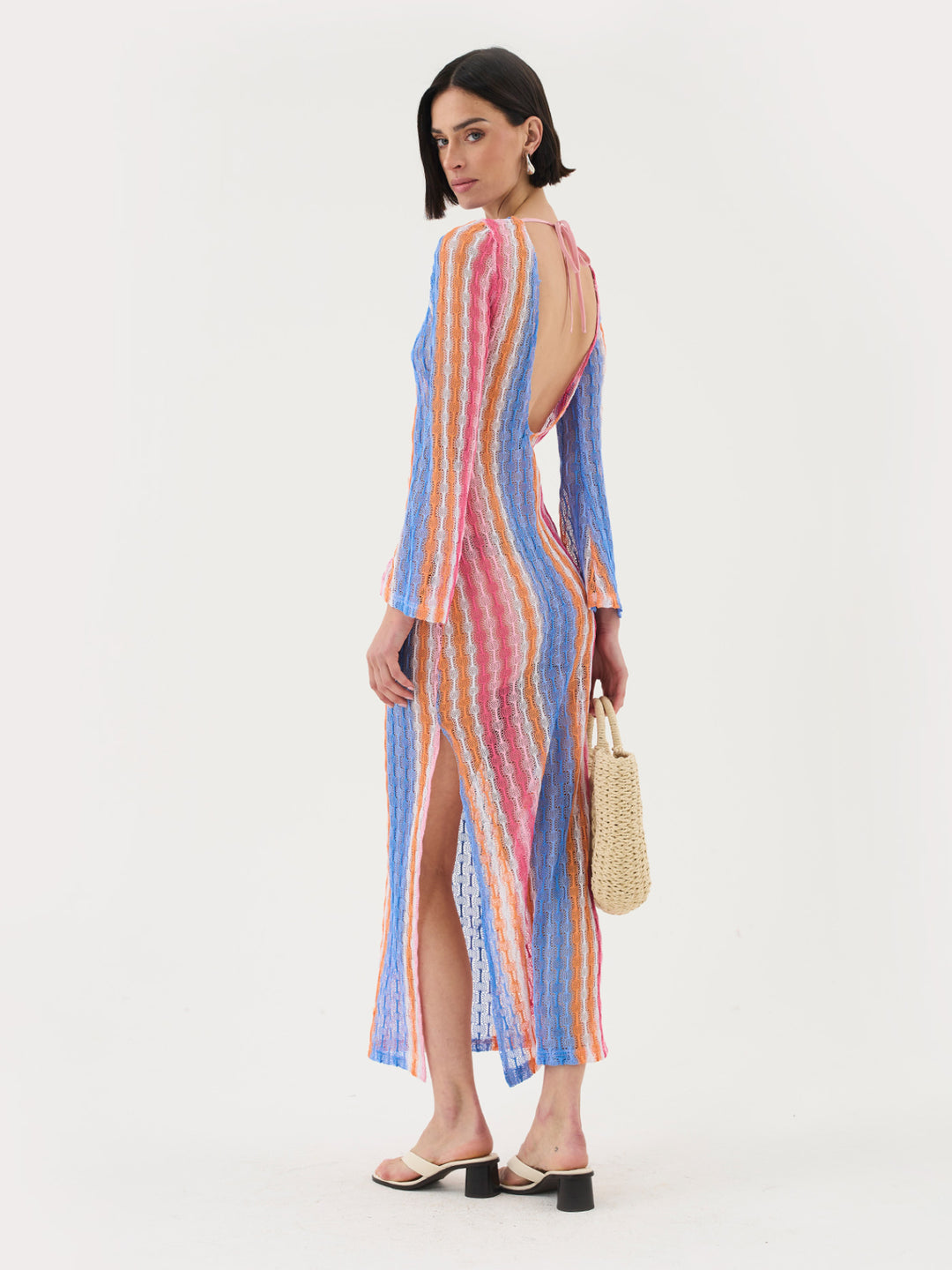 Crochet Maxi Dress In Multi Stripe