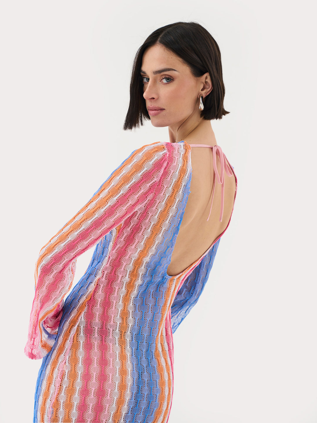 Crochet Maxi Dress In Multi Stripe