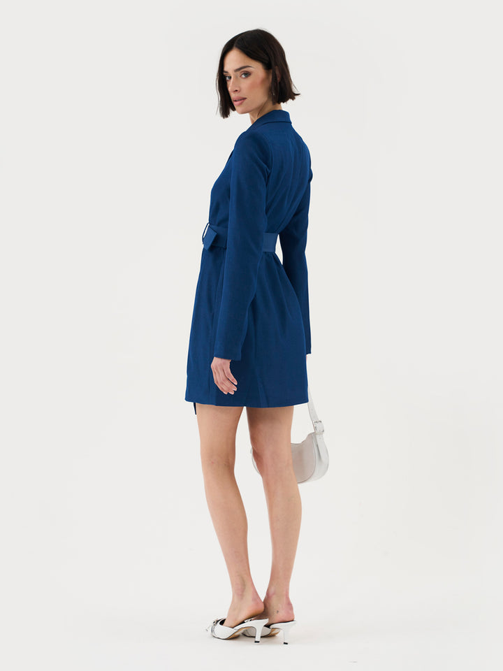 Tall belted mini blazer dress in cobalt