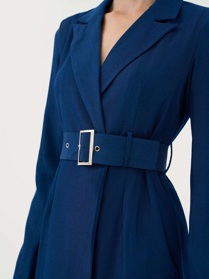 Tall belted mini blazer dress in cobalt