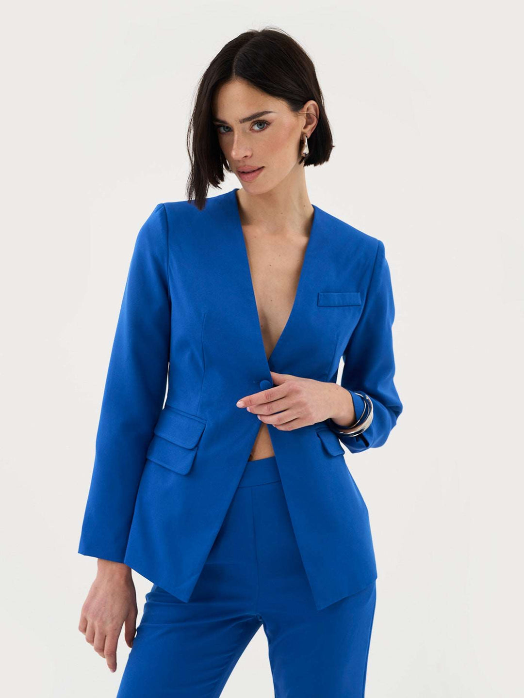 Tailored Buttoned Blazer in Cobalt Co-ord