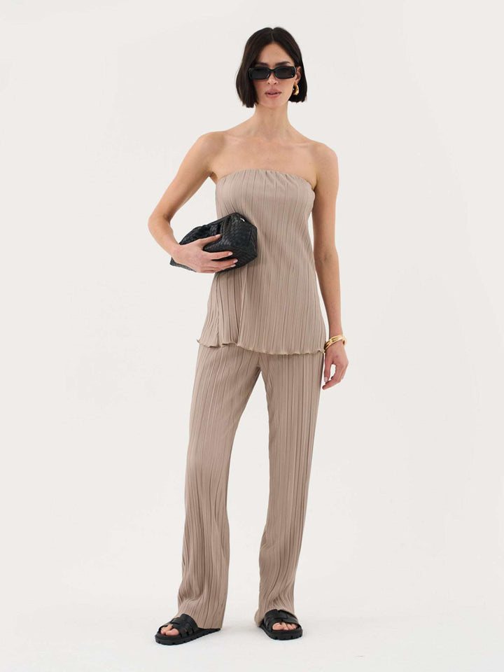 Premium Soft Touch Plisse Pants In Metallic Latte