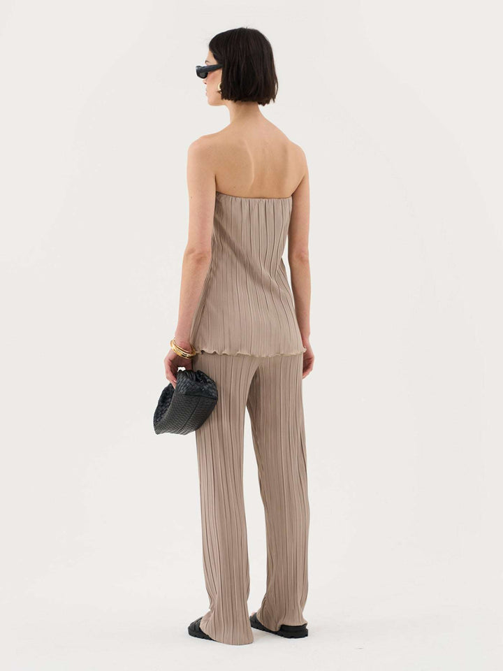 Premium Soft Touch Plisse Pants In Metallic Latte