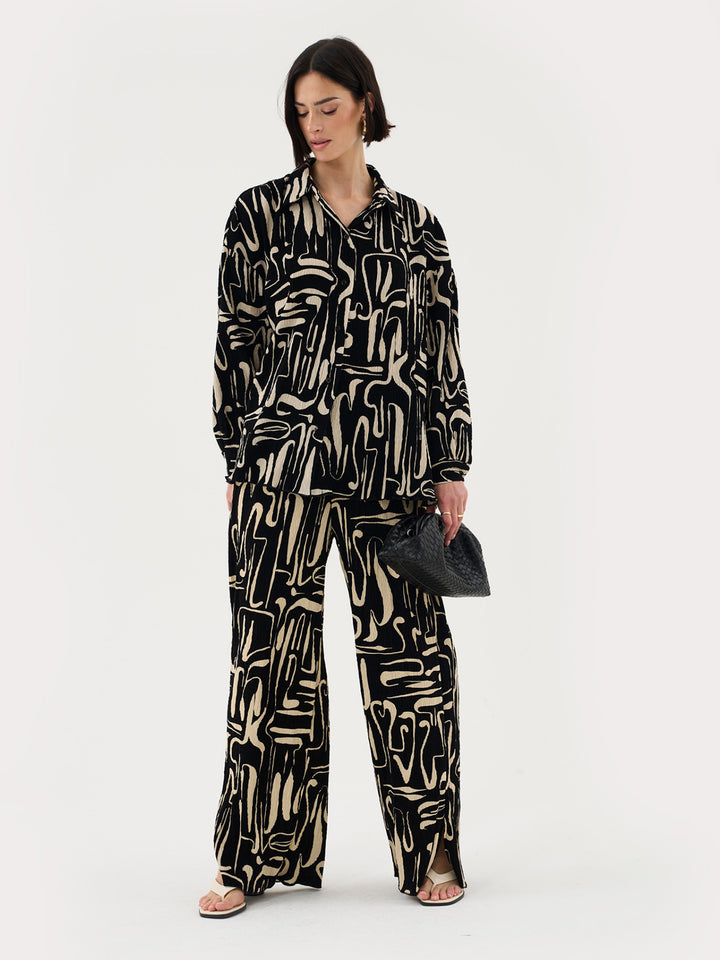 Plisse Trousers In Abstract Print Co-Ord