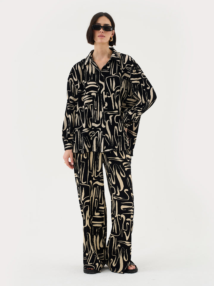 Plisse Shirt In Abstract Print Co-Ord